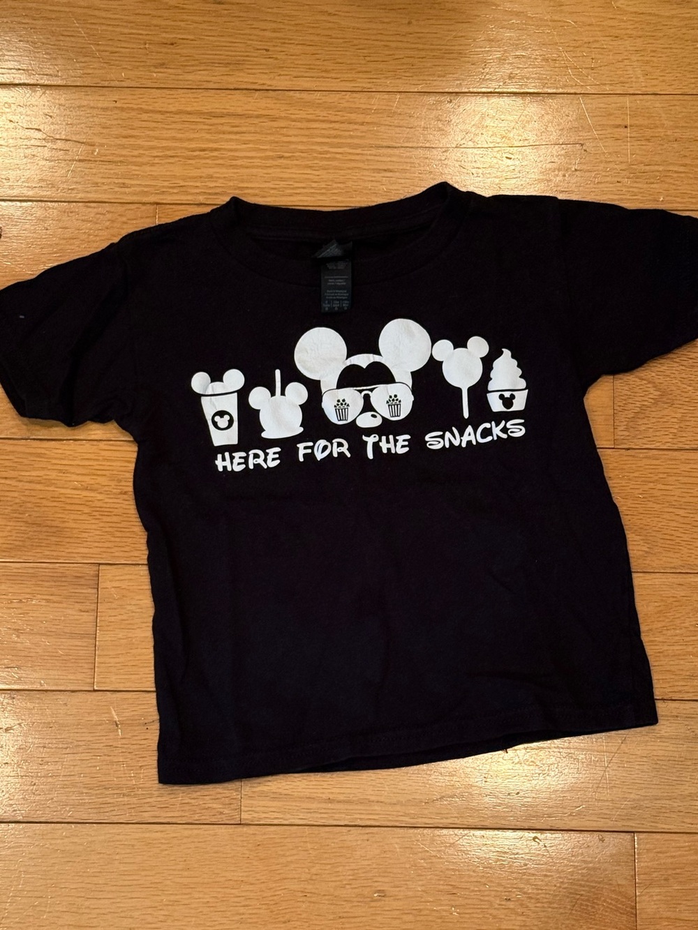 Gildan Black Kids Tee with White 'Here for the Snacks' Graphic